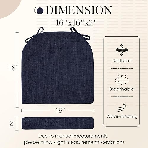 Miniatura 10 de Basic Beyond Cojines para sillas de comedor, paquete de 6, cojines de espuma viscoelástica con lazos y respaldo antideslizante, almohadillas para