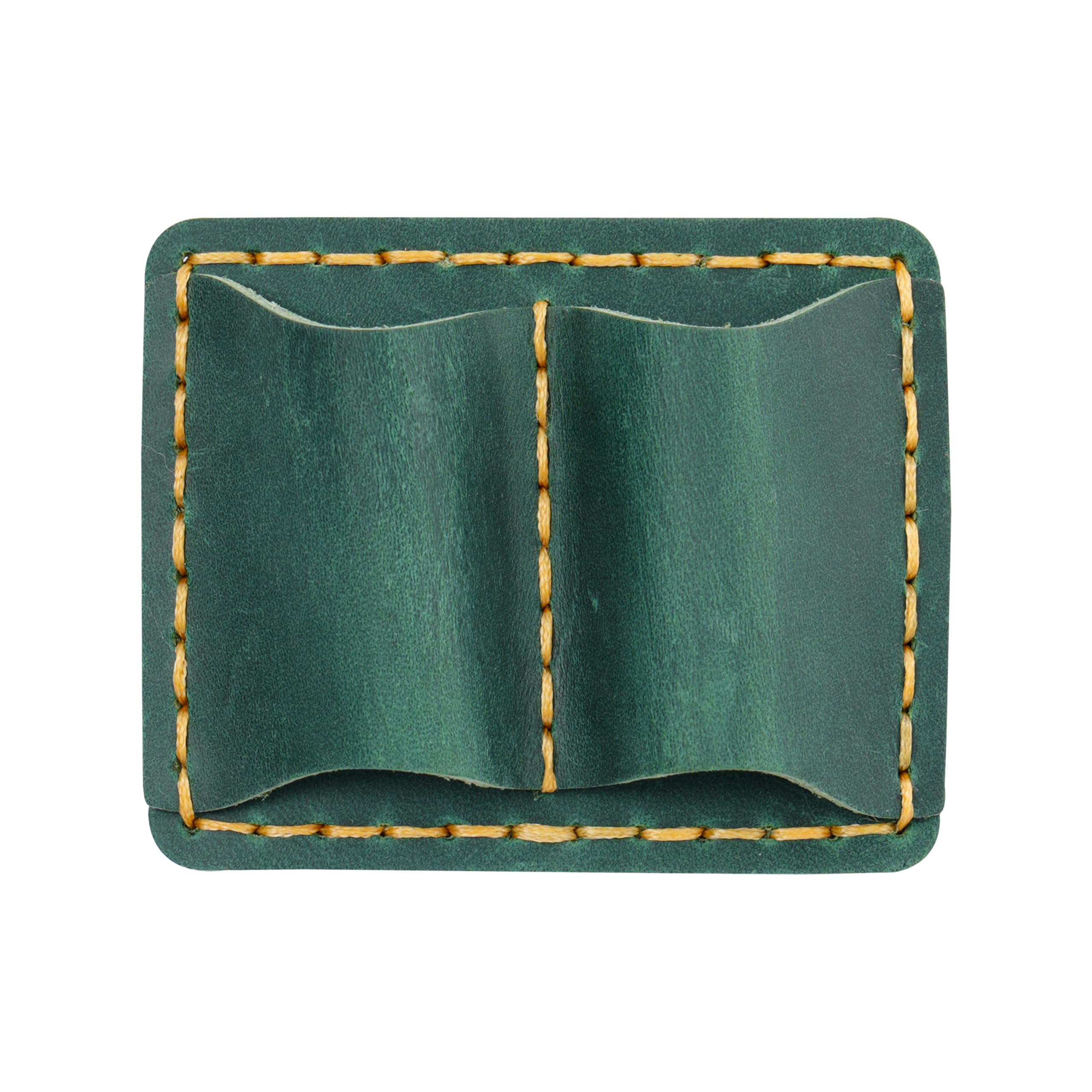 AIGUONIU Vintage Top-Grain Leather Pen Holder for Traveler's Notebook – Handmade Crazy Horse Leather Dual Pen Loop with Stainless Steel Clip (Green)
