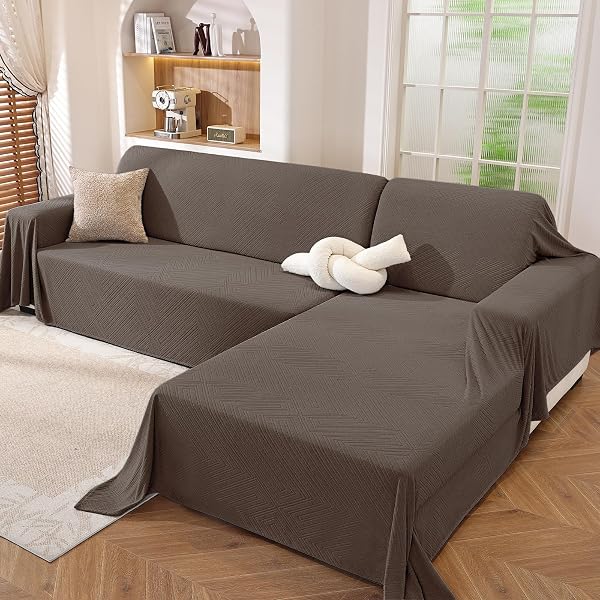 Ystyle Telo Copridivano Angolare 2 Pezzi, Copri Divano A L Antimacchia Lavabile, Gran Foulard Per Divano Comoda, Copritutto Per Divano Universale Antiscivolo, Caffè (200x300+200x340 CM) - 1
