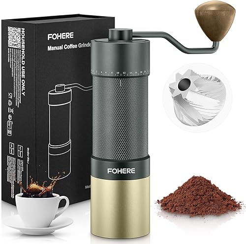 FOHERE Molinillo de café manual de 1.06 oz con rebaba cónica de acero inoxidable CNC, grosor ajustable para expreso, café por goteo y prensa