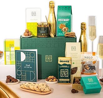 Father's Day, Dad Vegan Gift Hamper Basket, Luxury Gourmet Gifts for Men, Him, with Vegan Chocolate by EDEN & CO - Plus 2 Prosecco