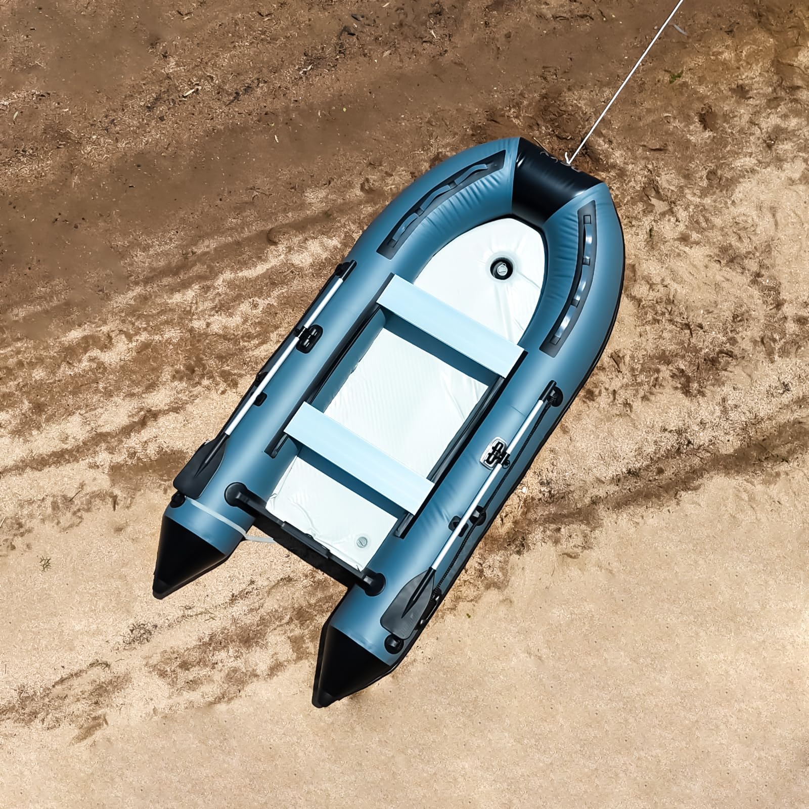 Barca sportiva professionale, gommone per pescatore, NEXX 330 cm con fondo in gomma - Canotto da pesca con borsa da trasporto, grigio chiaro - incl. 2 remi e kit di riparazione