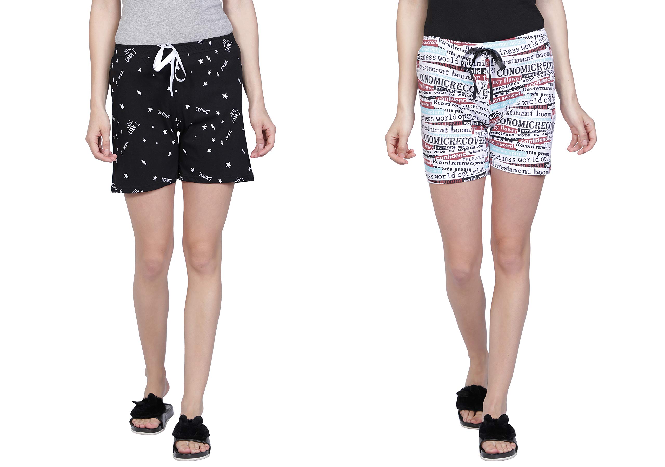 Women's Regular Fit Cotton Printed Shorts (Multicolor,M) (Pack of 2) (WSCOM2_216_M)-image-28