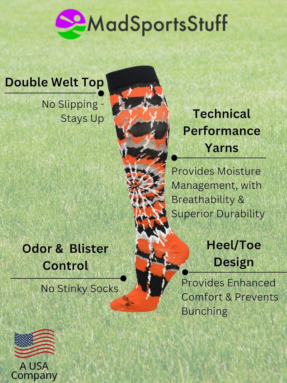 MadSportsStuff Crazy Tie Dye Socks for Softball Soccer Volleyball Tall Over the Calf Athletic Socks Fun Neon Colors - Image 4