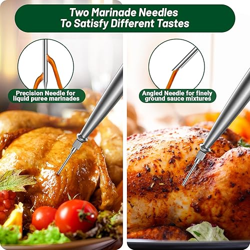 Miniatura 4 de Vondior Baster Baster - Jeringa de pavo de acero inoxidable de grado alimenticio con cepillo para untar barbacoa y 2 agujas inyectoras de adobo y