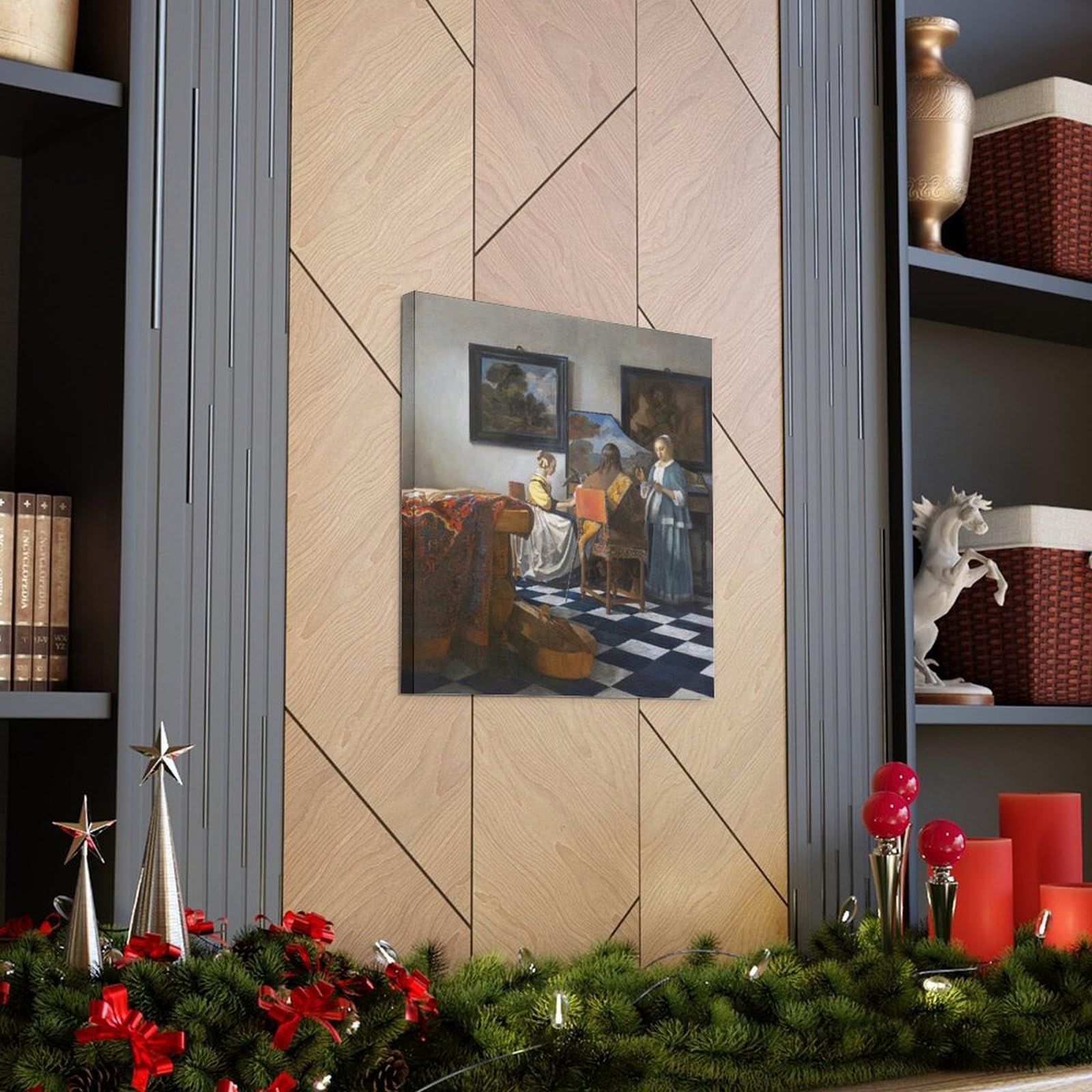 Johannes Vermeer Kunstwerk (Das Konzert) Poster, Familie, ästhetischer Wandbehang, Kunstdruck, Fotofarbe für Schlafzimmer, Dekoration, 60 x 60 cm