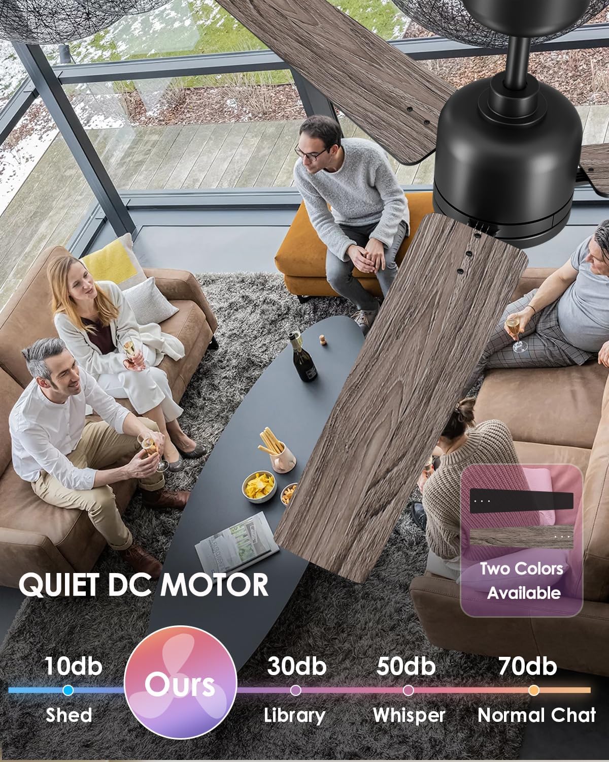 Newday 52 inch Ceiling Fans with Lights and Remote, Black 3 Blade Outdoor Fans for Patios -Dimmable Indoor DC Motor, 6 Speed, Quiet Noiseless, 3 CCT, Reversible, High CFM