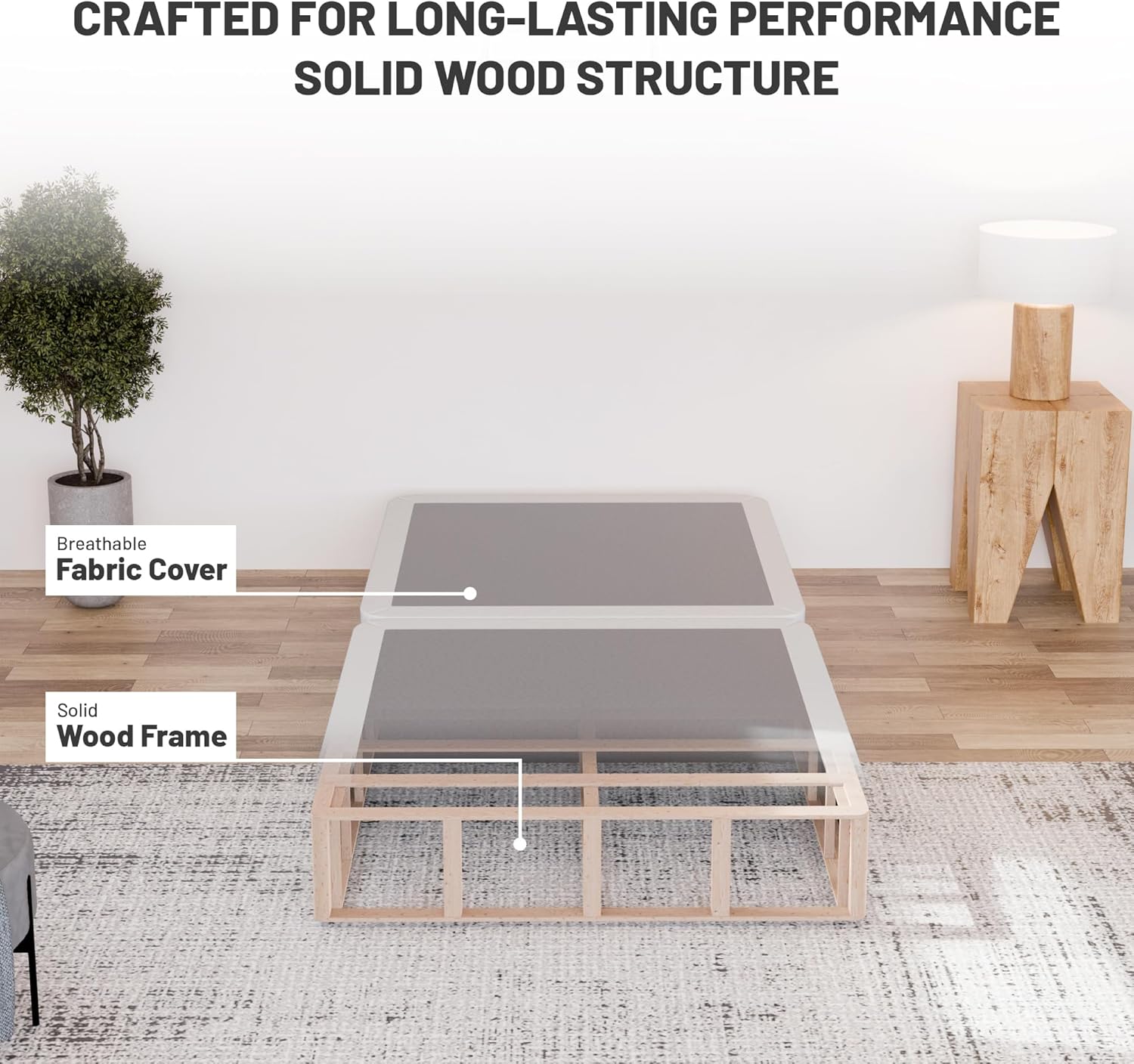 Treaton, 8-Inch Sturdy Wood Box Spring for Mattress Support - Durable and Fully Assembled, Natural Wood Foundation for Twin, White