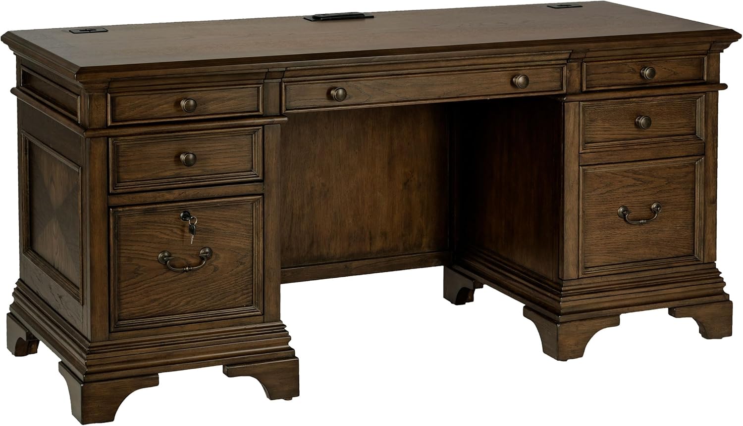 Coaster Home Furnishings - Hartshill - 5-Drawer Credenza Desk with Felt-Lined Top Drawers, Removable Dividers and Center Keyboard Drawer - Office Furniture - 66-Inch - Burnished Oak - 881282