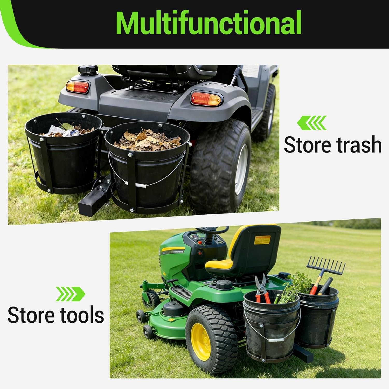 Pindex Heavy Duty ATV Pail Carrier, Universal Bucket Holder for UTV, Lawn Mowers & Tractors, Fits 2, 5, 6 Gallon Pails up to 10 5/8" Diameter, All-Terrain Tow-Behind Bucket Caddy for Garden & Farm