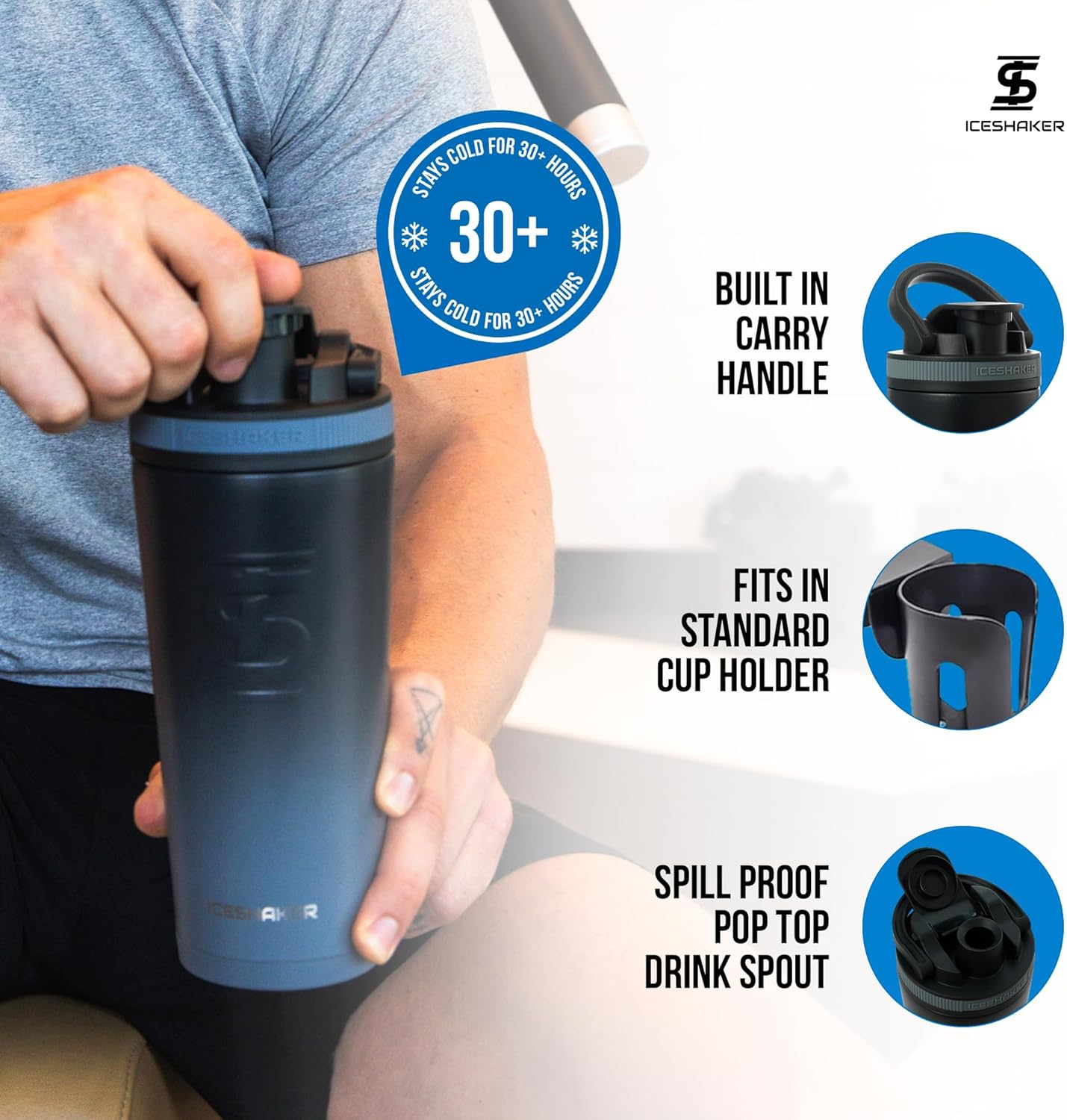 Ice Shaker Insulated Stainless Steel Shaker Bottle | 26oz, Grey Color Rush | Cold for 24+ Hours | Insulated Cup with Twist-on Agitator | Odor-Free Bottle for Shakes, Water, Smoothies, Cocktails - Image 3