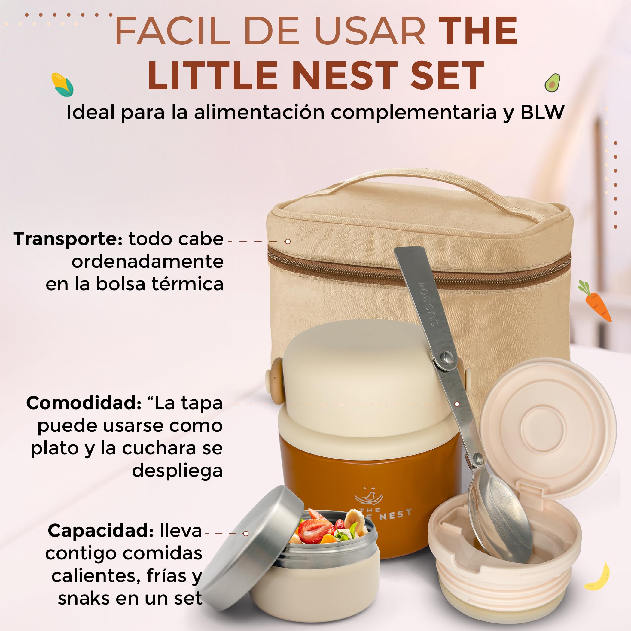 Set Termo Comida Bebé 300ml de Acero Inoxidable, 2 Contenedores y Estuche Térmico, Cierre Hermético, Aislamiento de Doble Pared, Mantiene Caliente y Frío, Sin BPA (Color Matcha Green)