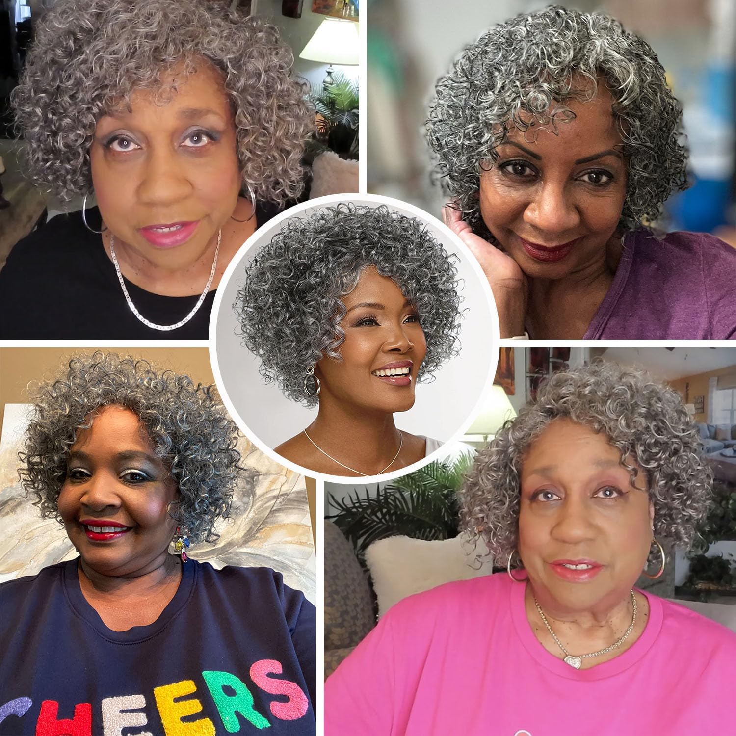 Morichy Grey Wigs for Senior Women Short Curly Human Hair Wigs for women Real Hair Mixed Kinky Curly Wear and Go Glueless Wig Ombre Gray 8 Inch Short Wig for Older Women Daily Use - Image 4