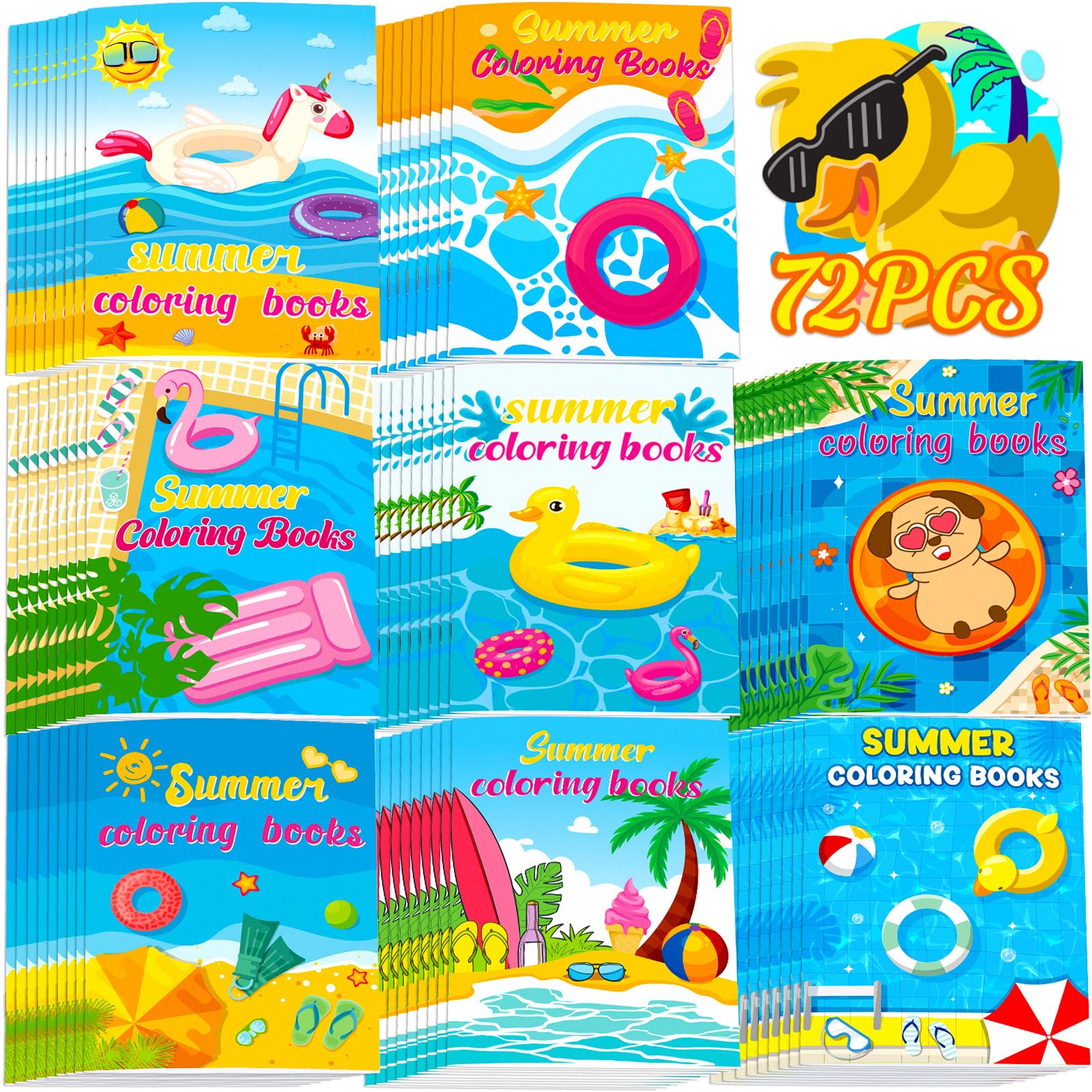 90shine 72PCS Summer Coloring Books for Kids in Bulk Ages 4-8, End of The Year Gifts from Teacher for Students Beach Pool Birthday Party Favors