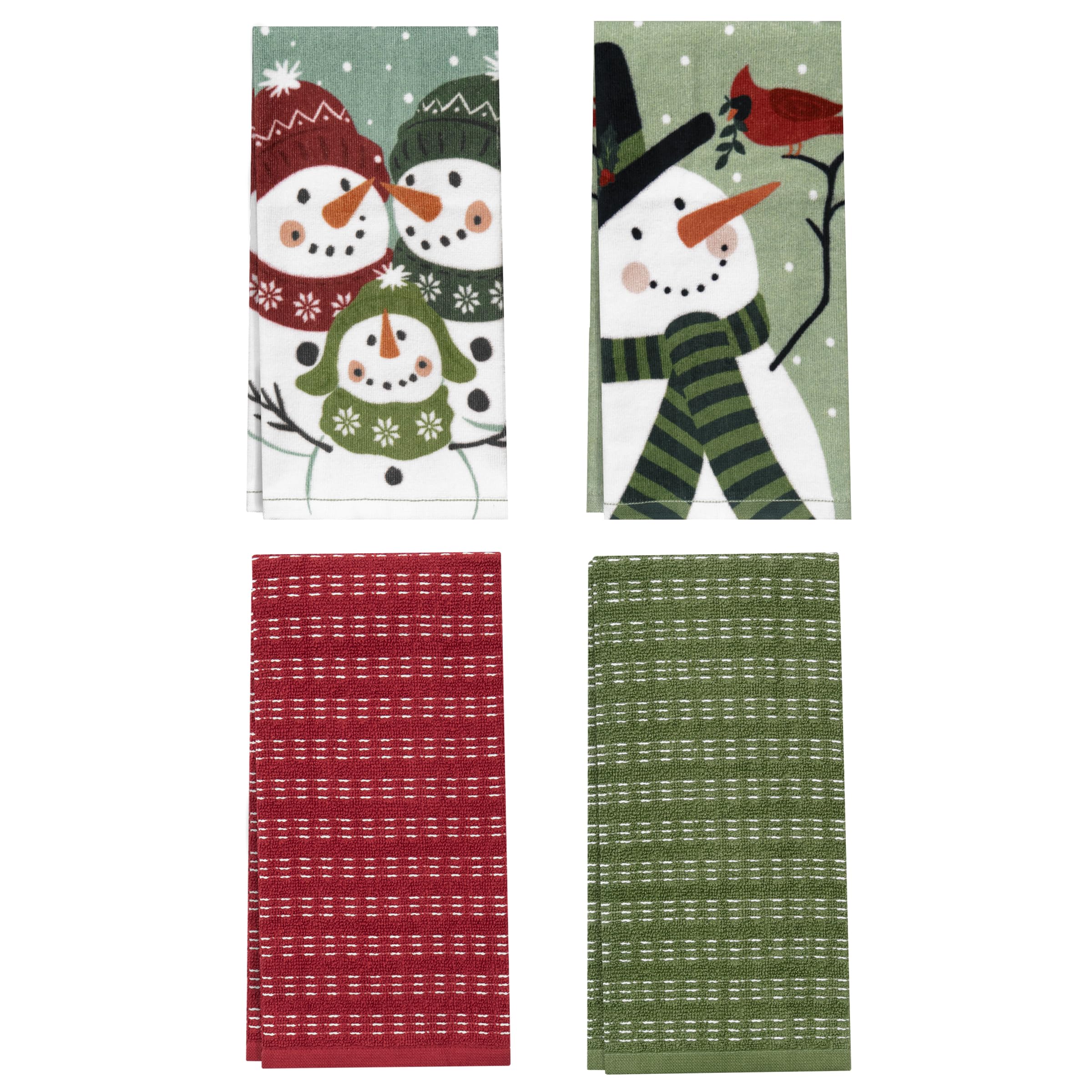 Ritz Lot de 4 torchons de Cuisine de Vacances – Lot de 4 torchons d'observation des Oiseaux, 100% Coton, torchons de fête des fêtes de Fin d'année, absorbants et lavables en Machine
