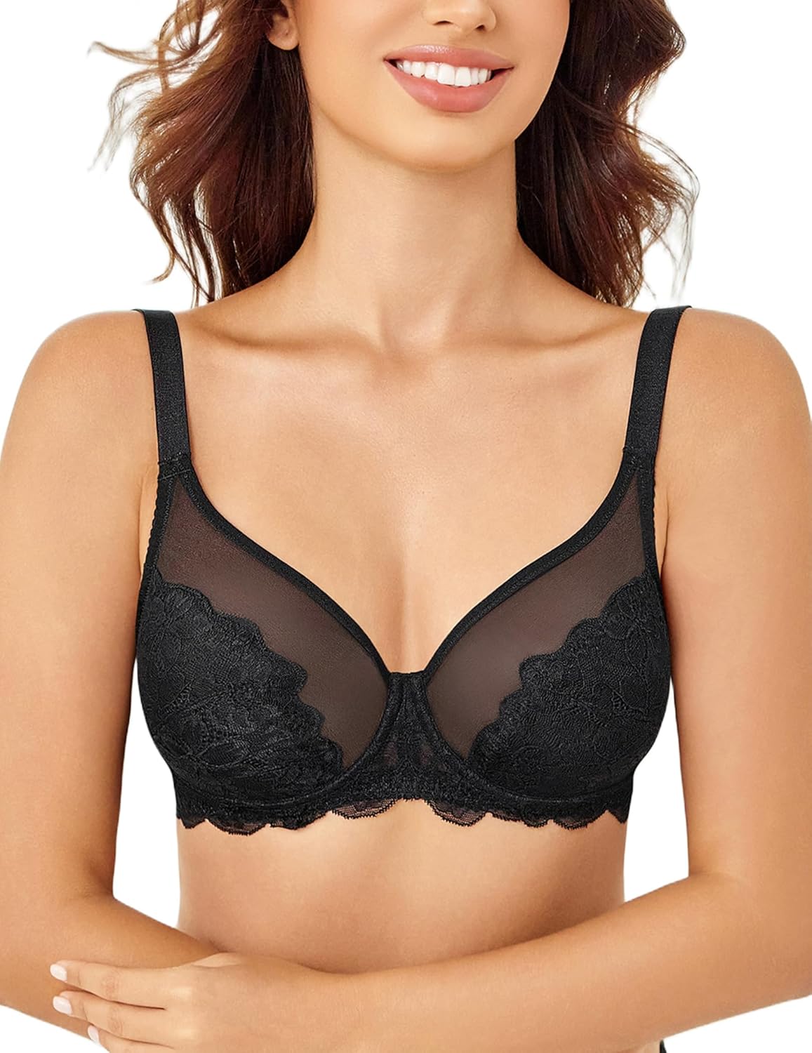 Avidlove Bras for Women Lace Minimizer Bra Full Coverage Mesh Underwire Bra with Centering Cups Sexy Unlined Brasieres