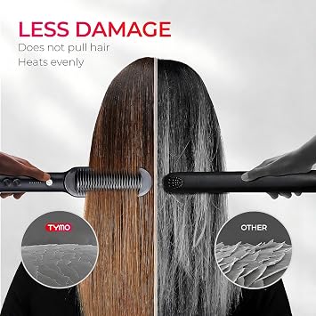 TYMO Hair Straightener Brush UK, Flat Iron and Hair Brush 2-in-1, Anti-Scald, Fast Heating, 5 Temp Settings (130℃-210℃), Professional Salon at Home, Wider Comb for Even Straightening, Black
