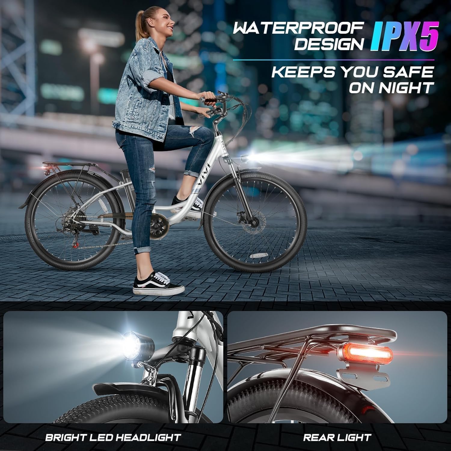 Vivi Electric Bike for Adults 1000W Peak Ebike with Removable Battery, 26'' Electric Commuter Bike 22MPH & 50 Miles Adult Electric Bicycles with Cruise Control, LCD Display, SGS Certified to UL2849