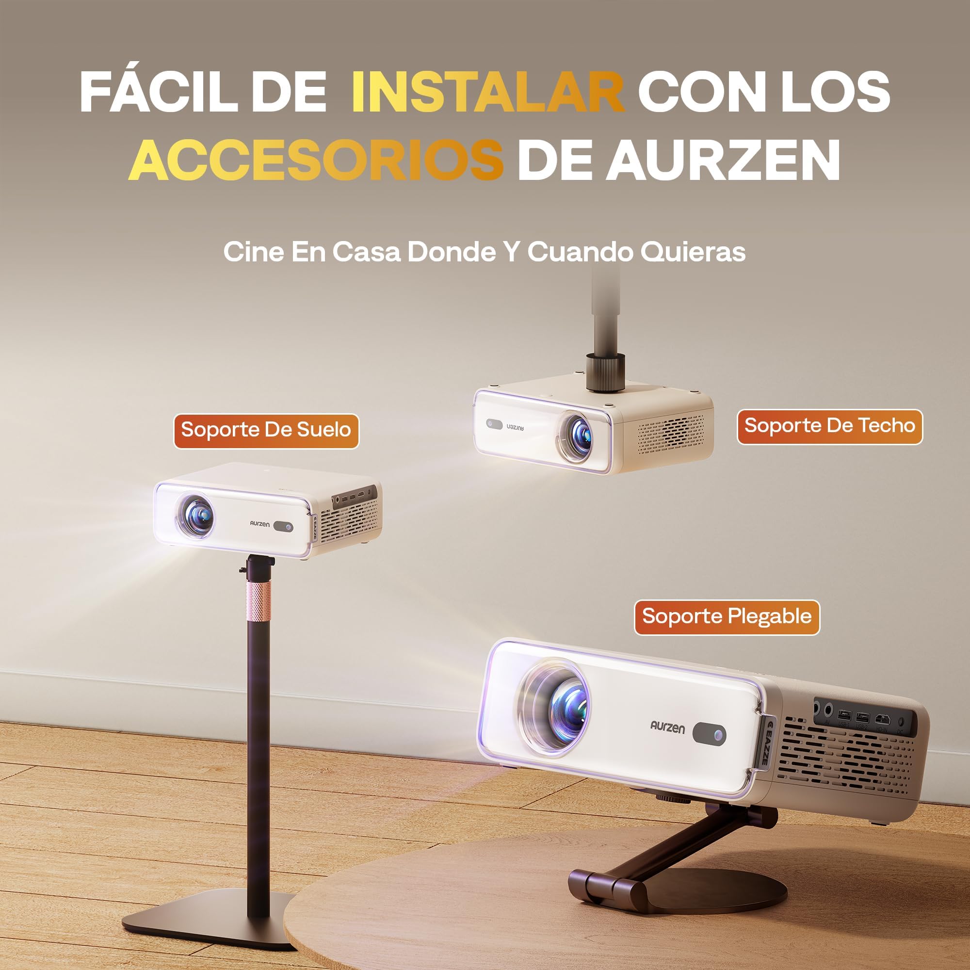 Proyector 4K Soporte【Oficial NetfIix/Auto Focus/Keystone/DoIby Audio】 AURZEN Eazze D1 Proyector Full HD 1080P Nativo, con Bluetooth y Wi-Fi, con una Aplicación Incorporada Youtube/Prime Video