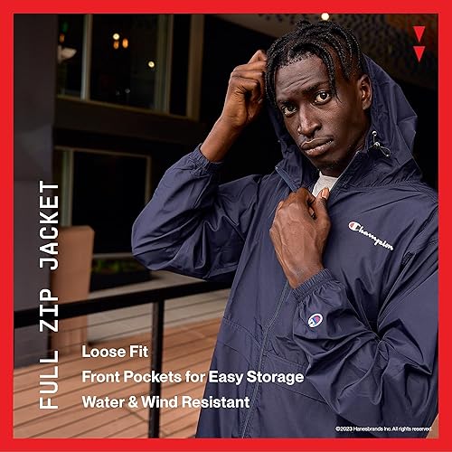 Miniatura 4 de Champion Chaqueta para hombre, chaqueta con cremallera completa, resistente al viento, chaqueta resistente al agua para hombres