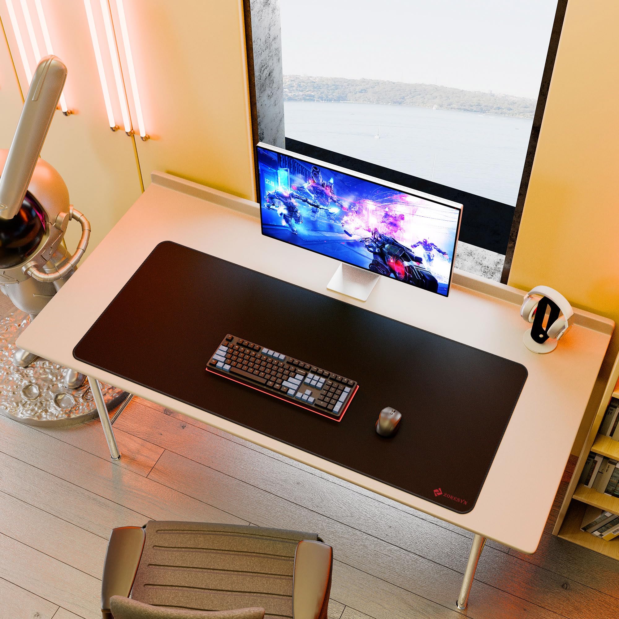 ZORESYN Tappetino per mouse da gioco, 140 x 60 cm, con superficie di precisione, bordo cucito e base antiscivolo per giocatori a bassa sensibilità e postazioni di lavoro multi-dispositivo