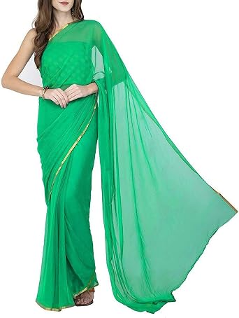 Chiffon Plain Saree Blouse Indian Bollywood Party Wear Curtain Drape Dress Gift