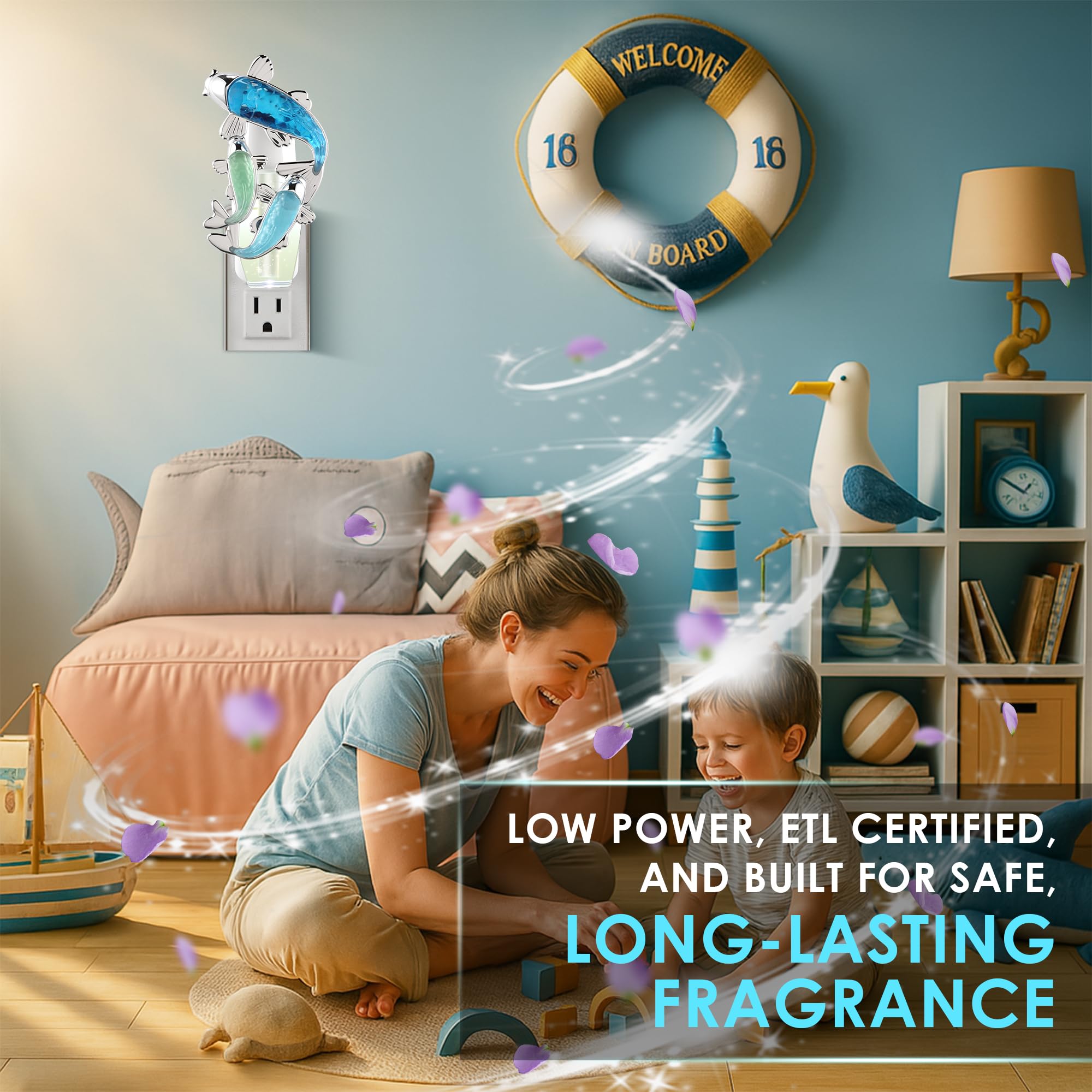 Hohean Wall Fragrance Plug in Compatible with Bath and Body Works WallFlower, Scent Diffuser with Night Light, ETL Certified, Long Lasting Scented Warmer Diffuser Home Office (): Elegant Fish Style