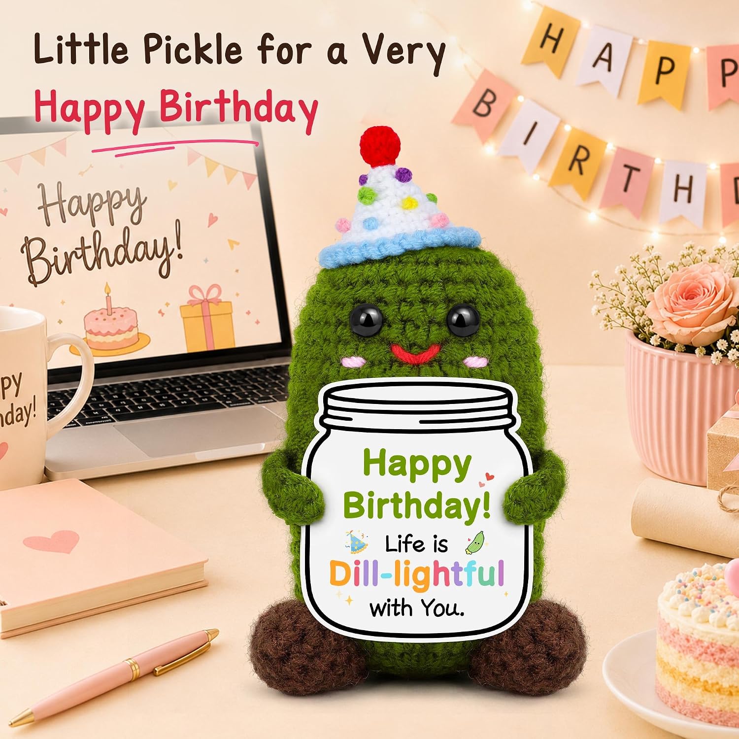 Happy Birthday Crochet Pickle Gifts for Women Men Birthday Presents