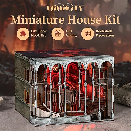 Miniatura 25 de Kit de rincón de libros en miniatura, rompecabezas de madera 3D con luz LED para decoración de estantería (más allá de la biblioteca)