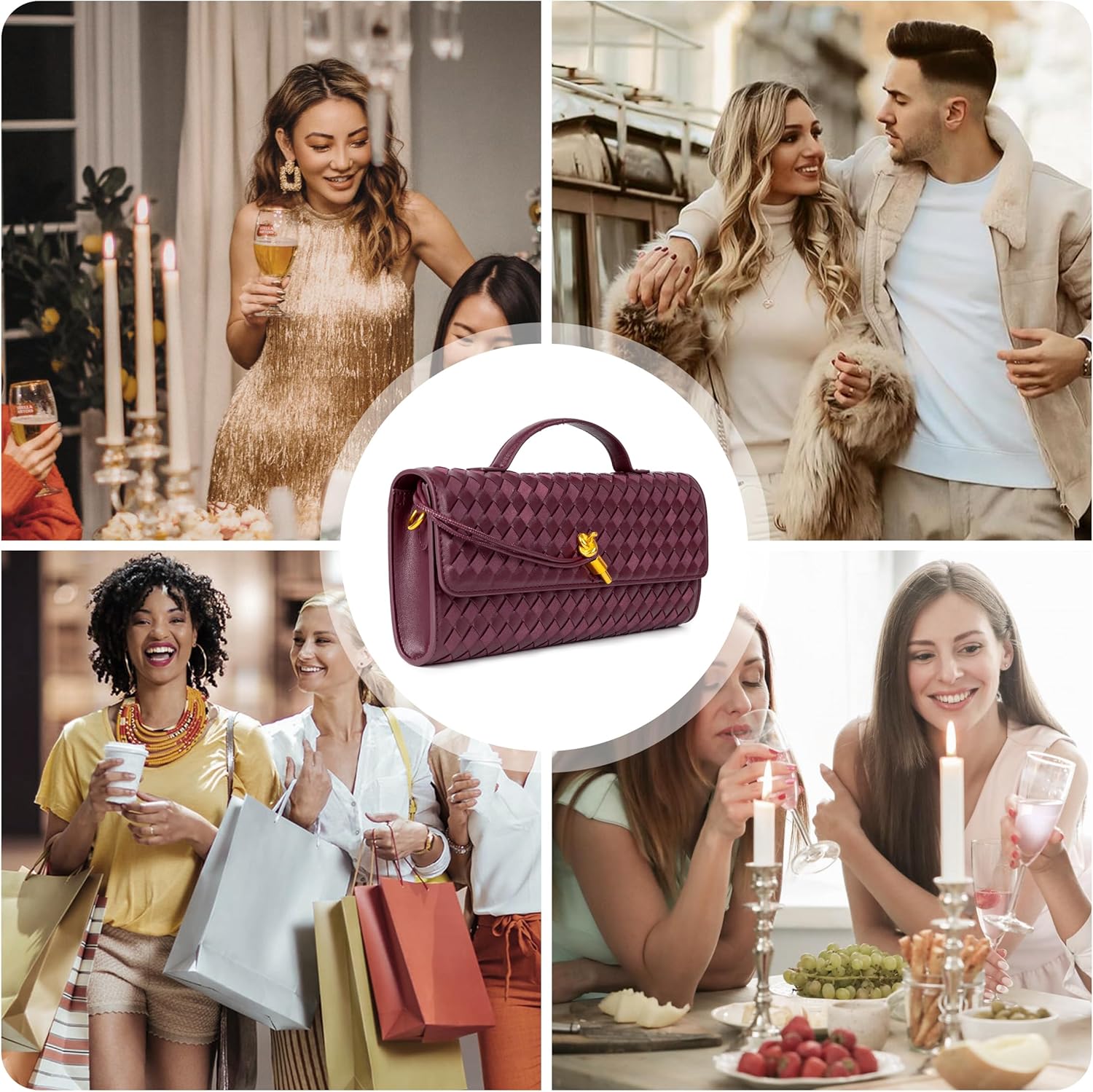 Joryin Woven Purse for Women Evening Clutch Woven Leather & Suede Handbags Crossbody Bag Suede Purse Formal Evening Bag - Image 8