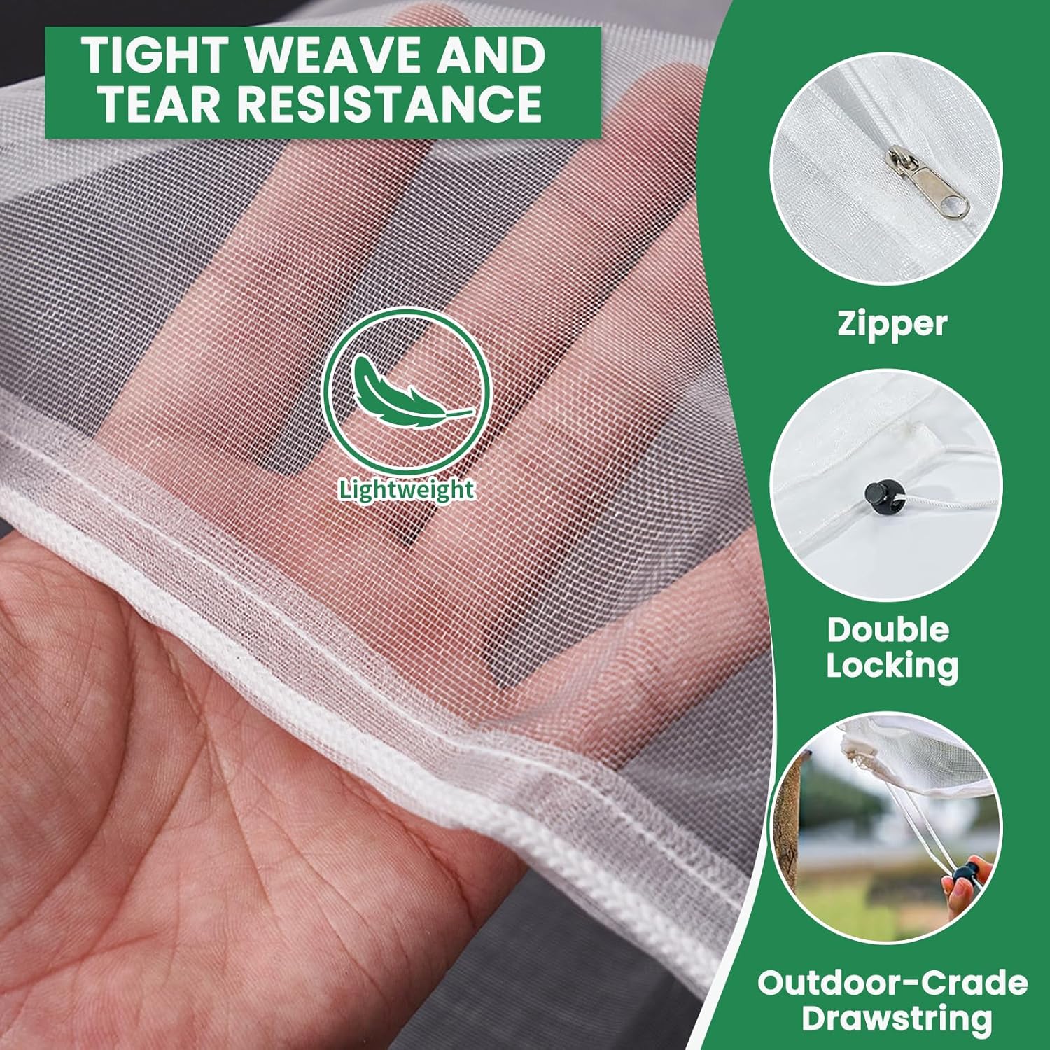 Bird Netting for Garden Protection, Insect Netting Pest Barrier Mesh Cover Bag with Zipper & Drawstring 4 Pack 3.3x4.9 Ft Reusable Garden Fruit Tree Netting for Vegetables, Bushes, Flowers and Plants