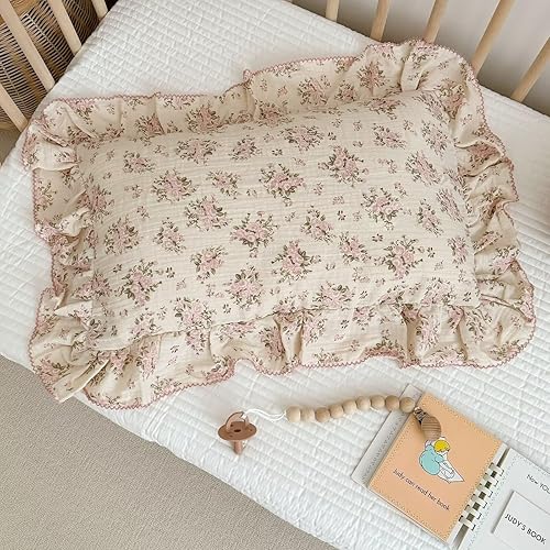 Vista 153 de BuLuTu Funda de almohada de muselina de algodón para niños pequeños, tamaño estándar, estampado de flores de Galsang, suave funda de almohada