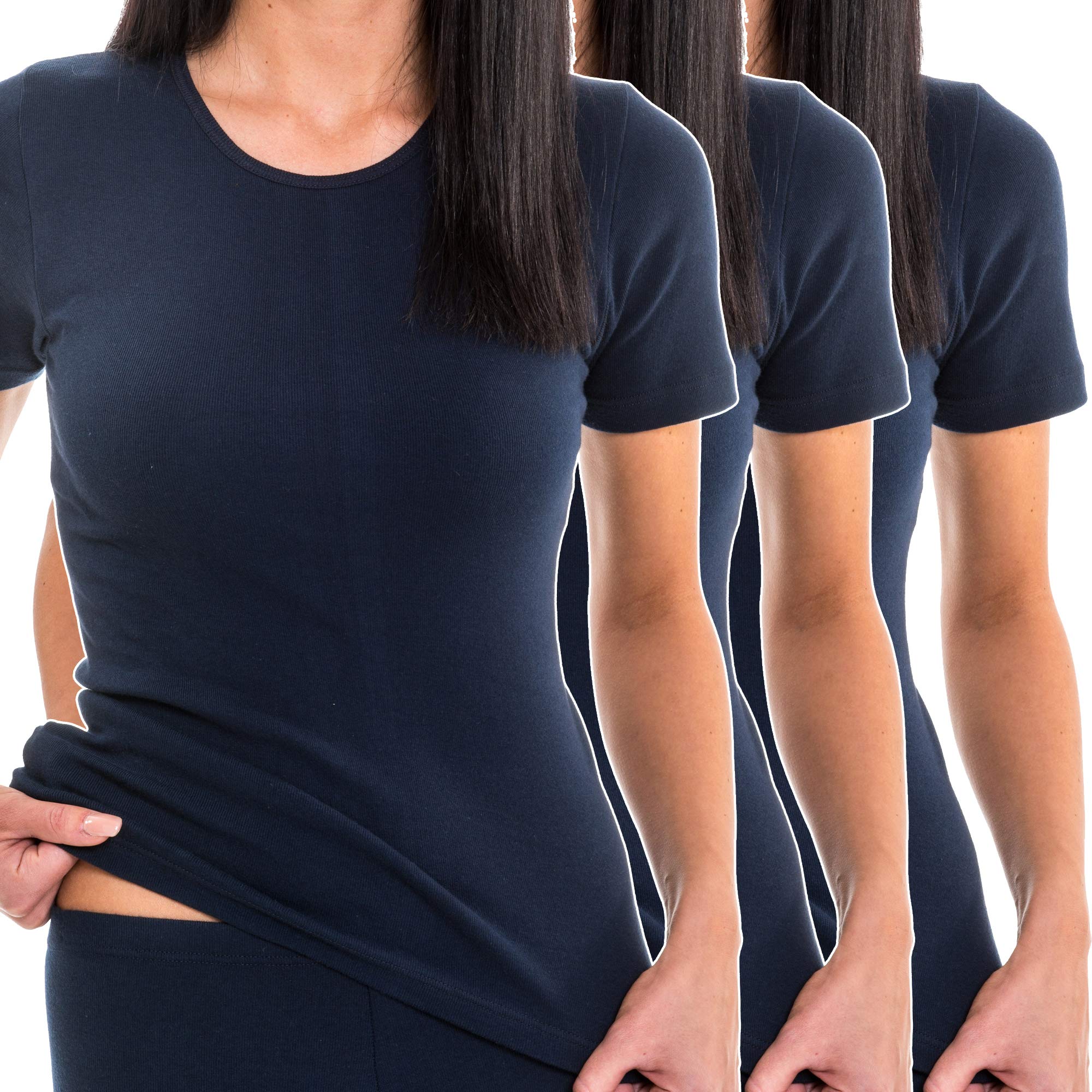 HERMKO 1800 Lot de 3 Maillots de Corps Manches Courtes pour Femme en 100% Coton Biologique