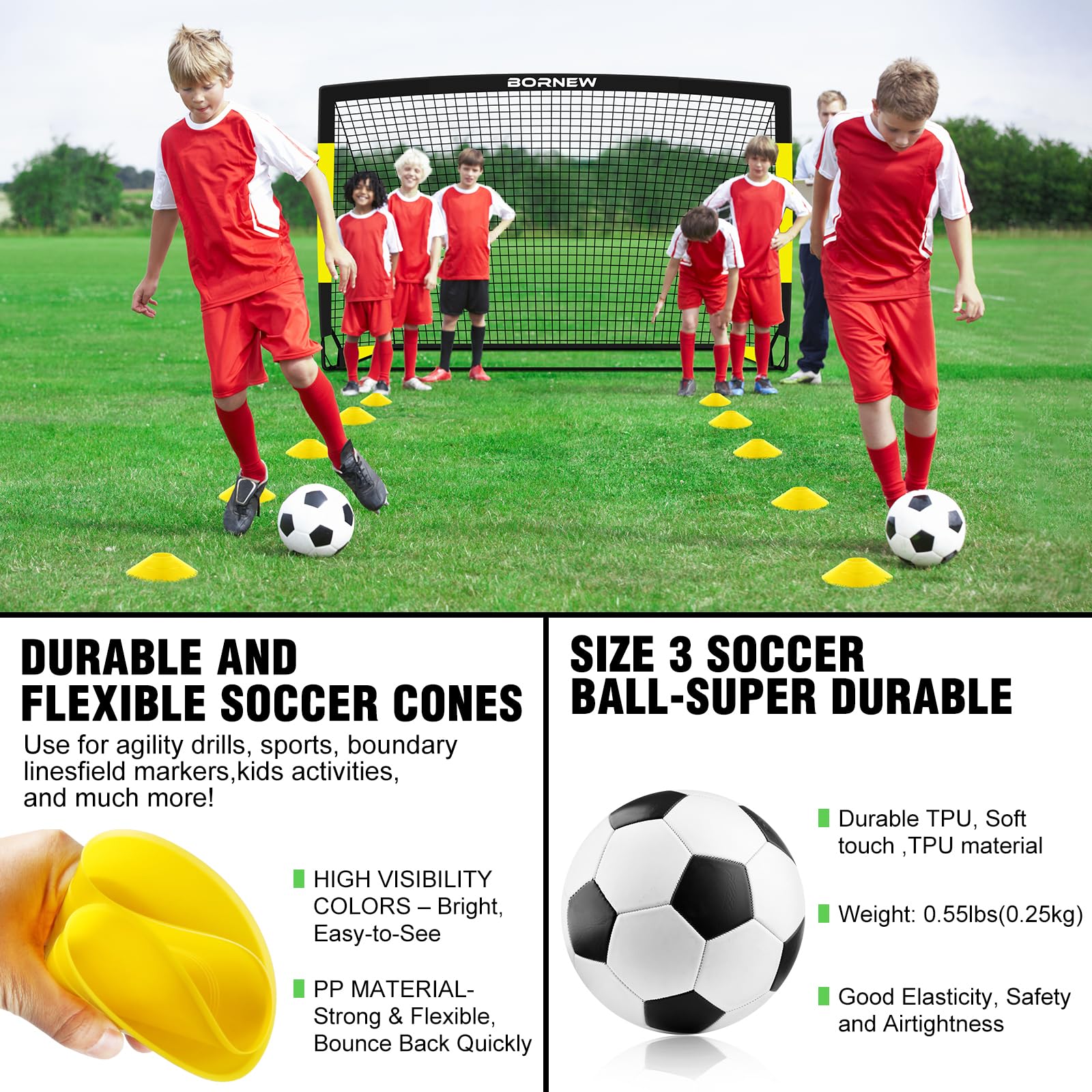 Juego de portería de fútbol para niños, Regalos Futbol Niños, 2 juegos de redes de fútbol para niños de 6 x 4 pies, equipo de entrenamiento, pelota de fútbol, juego de fútbol portátil desplegable