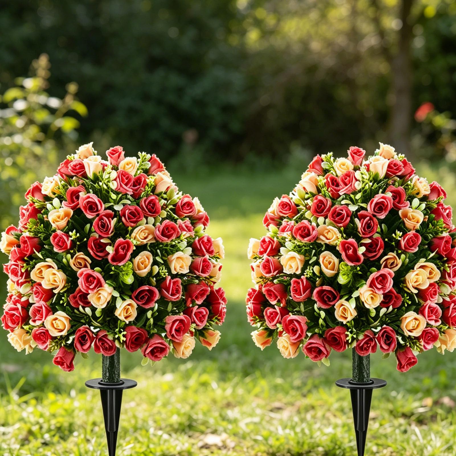 Generic Sztuczna Róża Topiary Zestaw Drzewek Kulistych 2 szt. Eleganckie Sztuczne Kwiaty do Ogrodu na Zewnątrz 23,6 Cala Plastik (Kamea Brązowa)