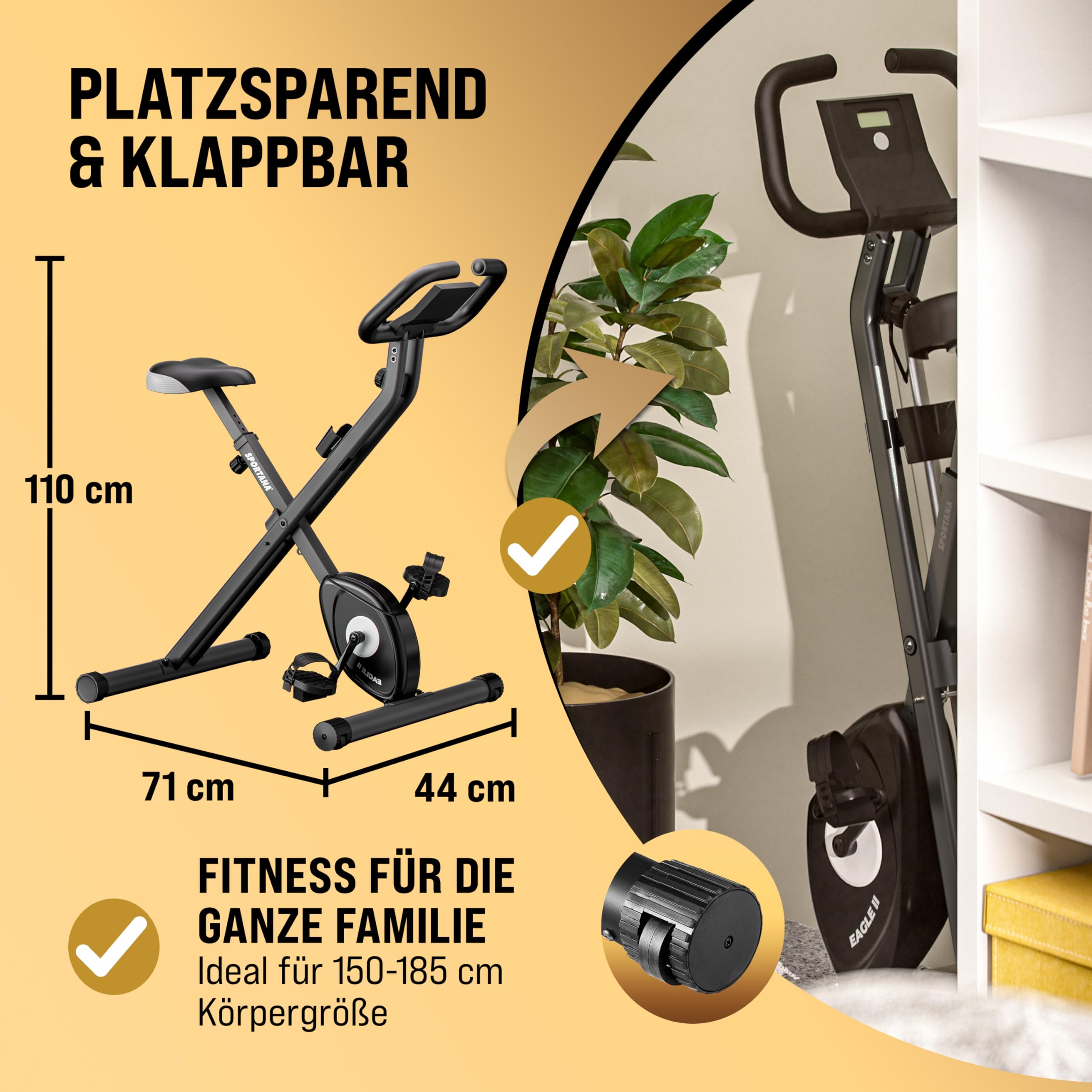 Heimtrainer Fahrrad EAGLE 4in1 Ausdauer Ergometer - Klappbar - LCD Display - Höhenverstellbar - inkl. Fitnessbänder - Hometrainer, Fitnessbike, Workout Bike, Trimmrad, Indoor Bike