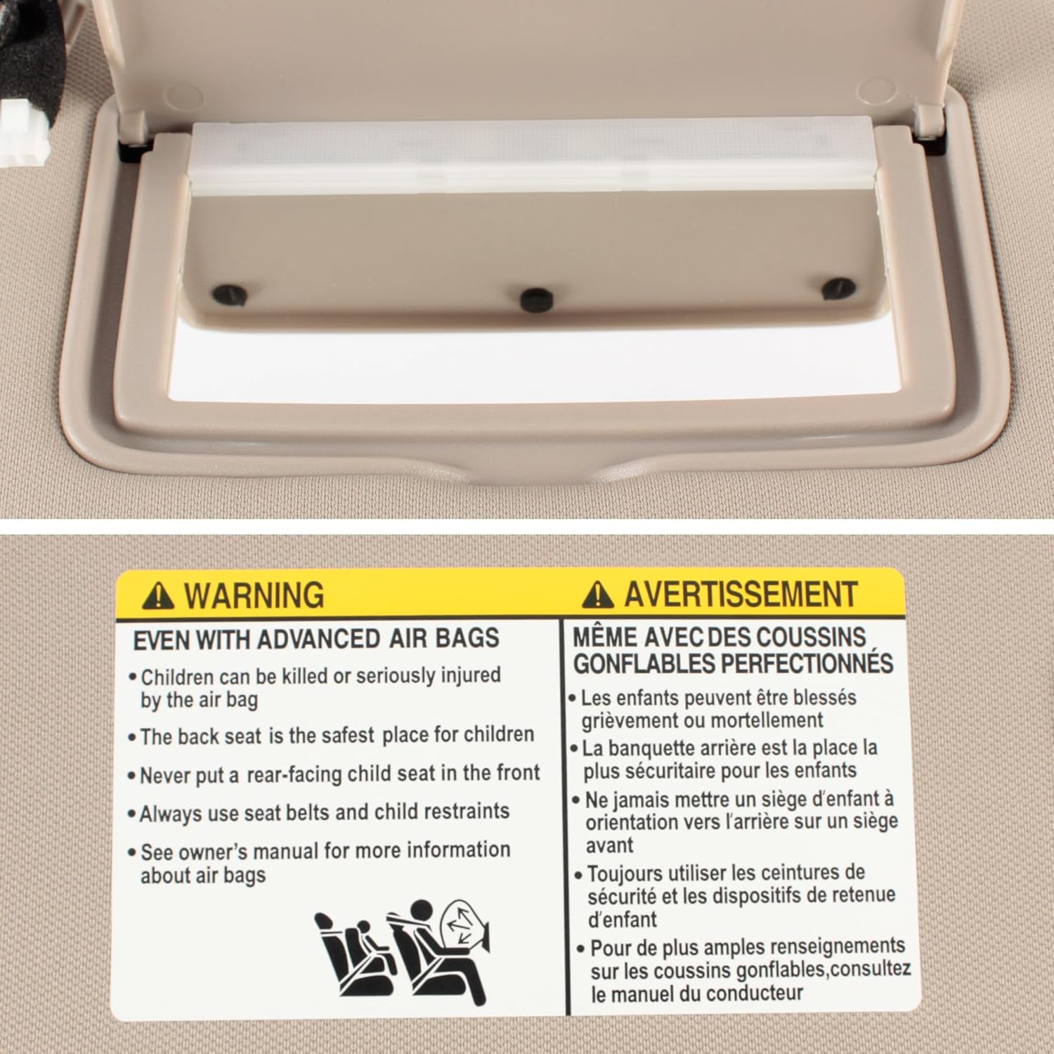 Driver & Passenger Side Sun Visor with Light for Altima 2013-2018 Without Sunroof - Beige (Replaces 96401-3TA2A & 96400-3TA2A)