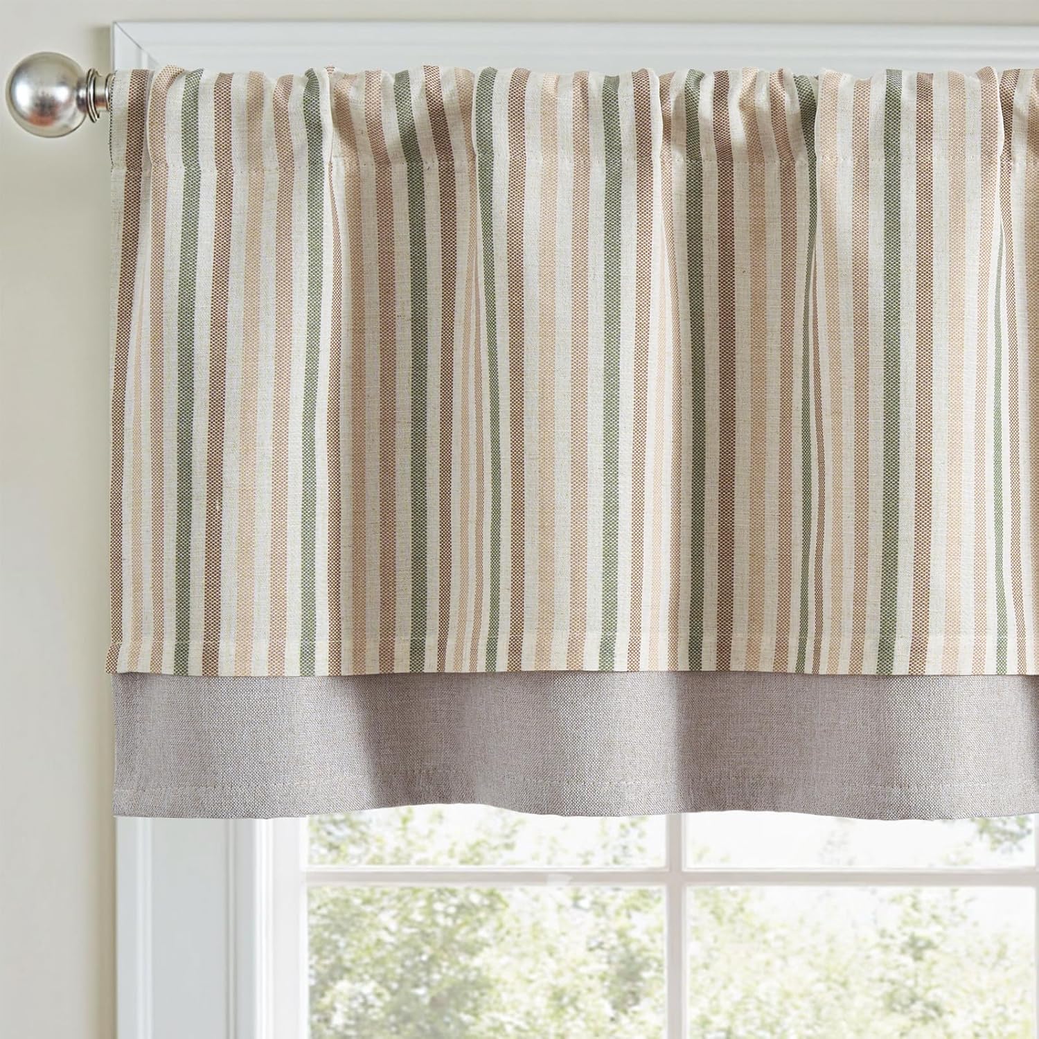 jinchan Colorful Striped Linen Double Layer Valance Christmas Pinstripe Cafe for Living Room Bathroom Room Darkening Drapes for Small Window Farmhouse Valance Rod Pocket 1 Panel 18 Inch Multi Green 50"W x 18"L (Pack of 1) Boxter Striped | Multi Green on L