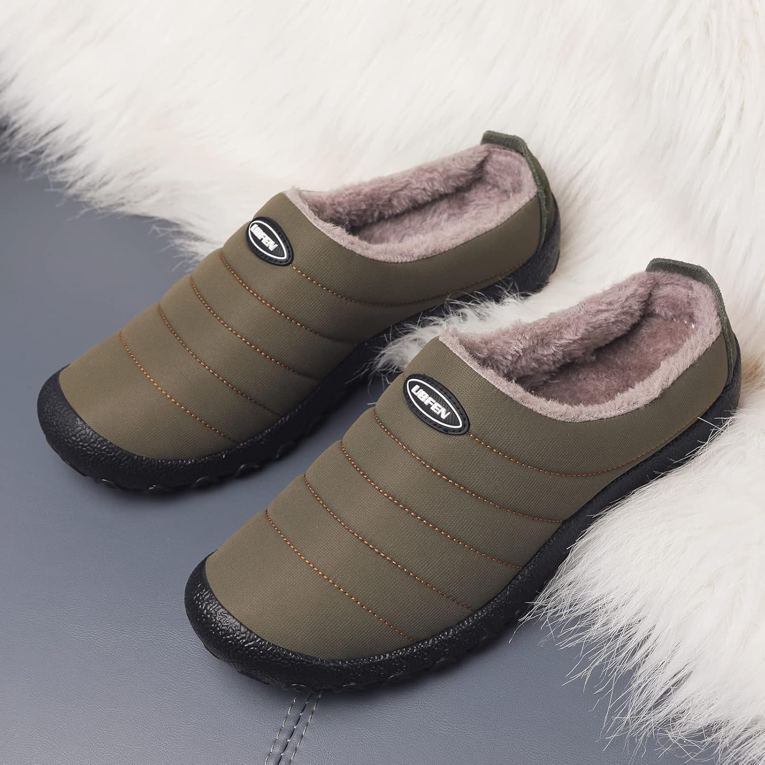 UBFEN Mens Womens Winter Warm Slippers with Fuzzy Plush Lining Slip on House Shoes Indoor Outdoor Anti-Skid Rubber Sole - Image 4