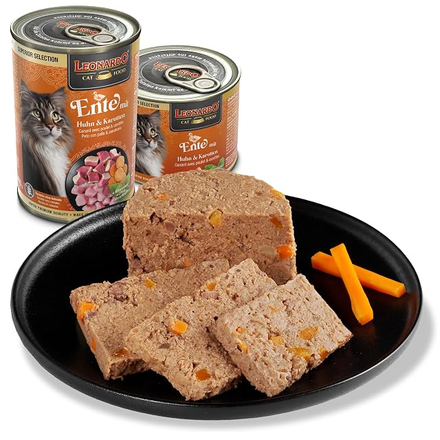 Foto 4 de 6 de LEONARDO Comida húmeda para gatos Superior Selection, pato con pollo y zanahorias, lata de 6 x 200 g