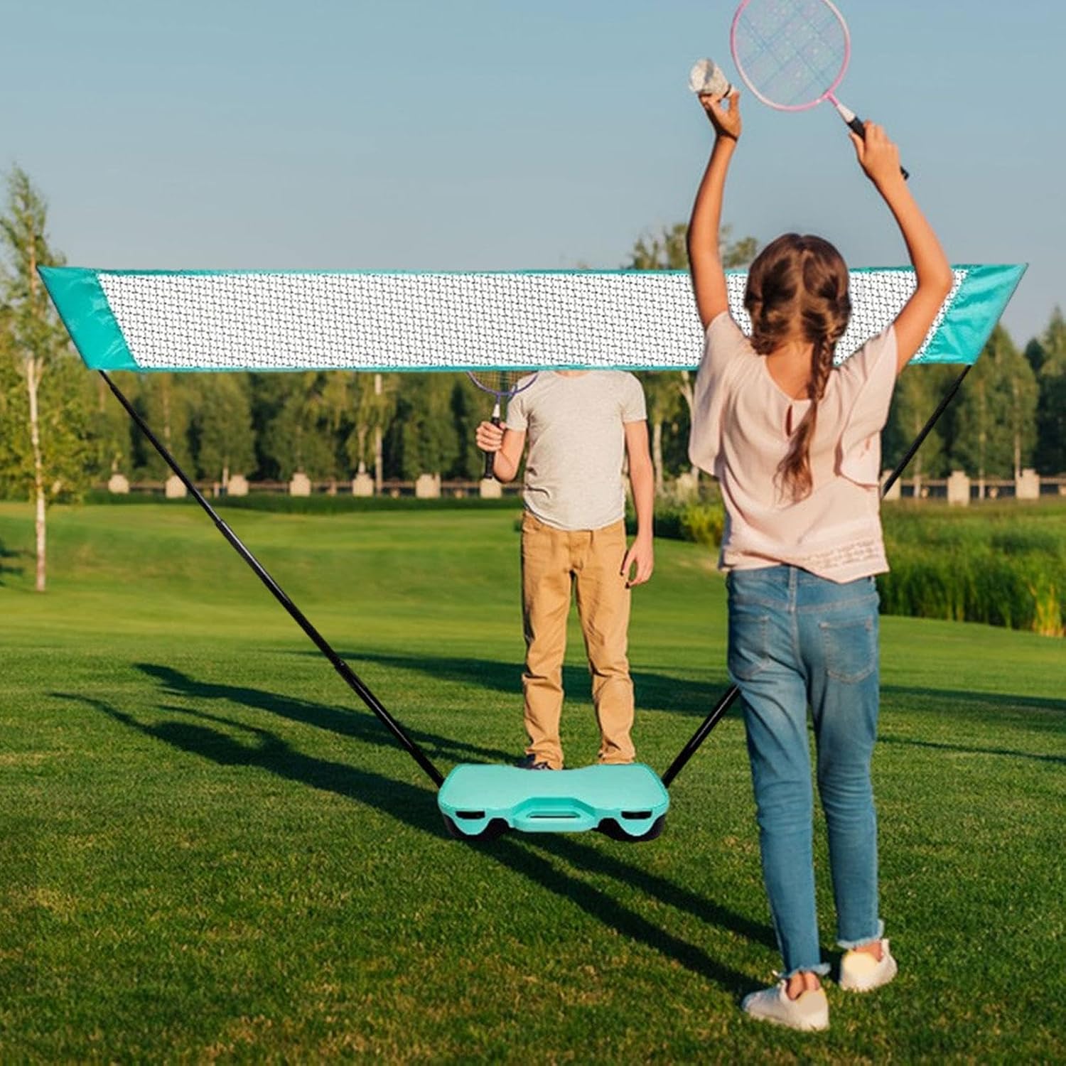 Badminton Net Set Badminton Net Stand resiient with Storage Base for Adults Sports (Without Ball)