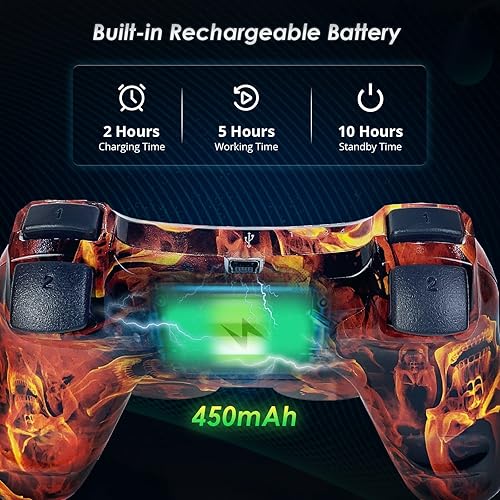 Miniatura 5 de CHENGDAO Controller for PS3 2 Pack Wireless Controller for Playstation 3 Game Remote with Double Shock, Upgrade Joystick Control for PS3 Remote with