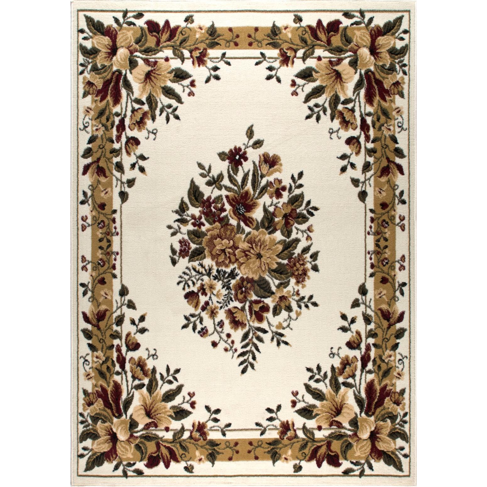 Home Dynamix Optimum Caspian Area Rug, 8ft x 10ft, Traditional Medallion Floral, Ivory/Burgundy/Yellow