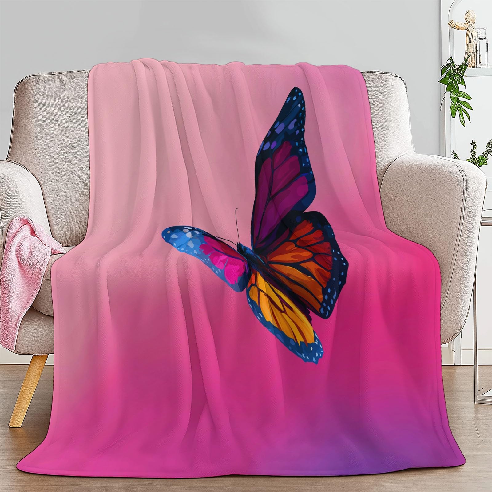 Puszyste kwiaty, kolorowe motyle, flanelowe narzuty, koc na sofę, łóżko, krzesło, miękka pościel w stylu kreskówkowym, 180 x 200 cm, dekoracyjny, ultramiękki koc na łóżko dla dzieci, nastolatków