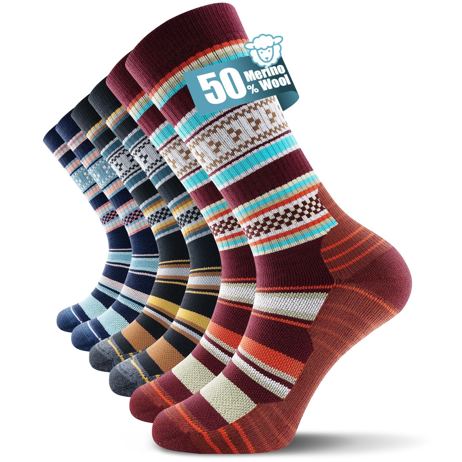 TANSTC Merino Socken Herren,Wollsocken, Outdoor & Trekking-Socken 35-38, 39-42, 43-46, 47-50, Atmungsaktiv & Anti-Blasen Warm Dicke Gepolstert Thermosocken für Herren, Damen, 3 Paar