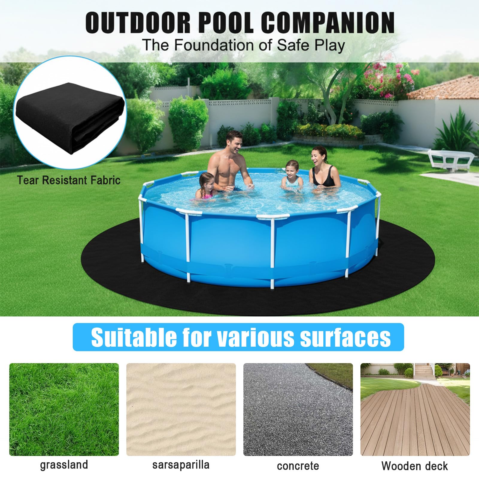 Base redonda para piscina, resistente lona de suelo para piscinas desmontables y jacuzzis, protección de suelo para exteriores para prolongar el revestimiento de la piscina, protección de suelo