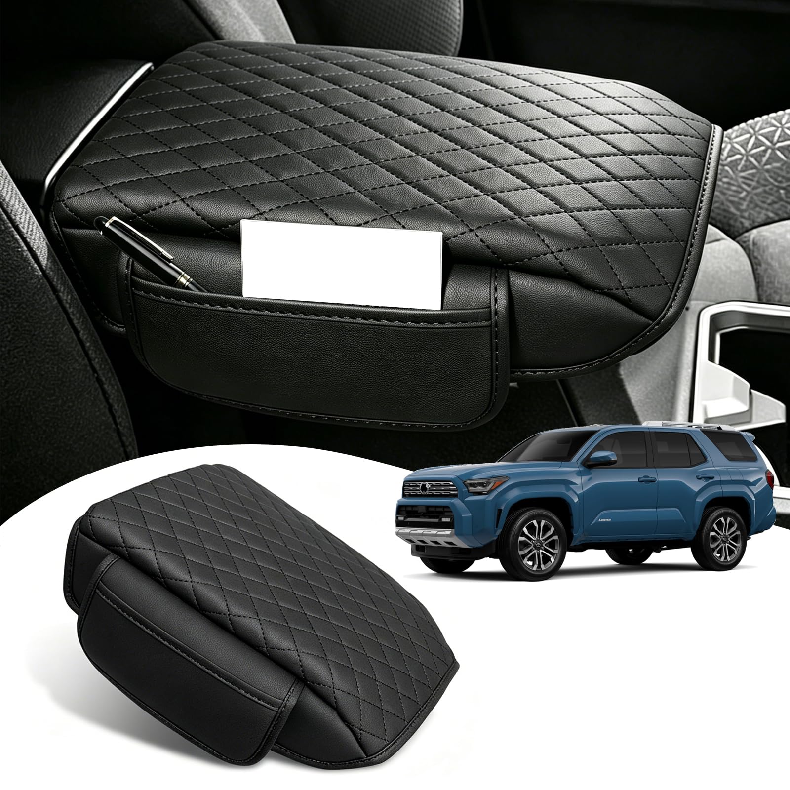 Custom for Center Console Cover 2025 2026 Toyota 4runner Armrest Cover Accessories PU Leather Armrest Seat Box Cover Protector with Pockets Storage Bag