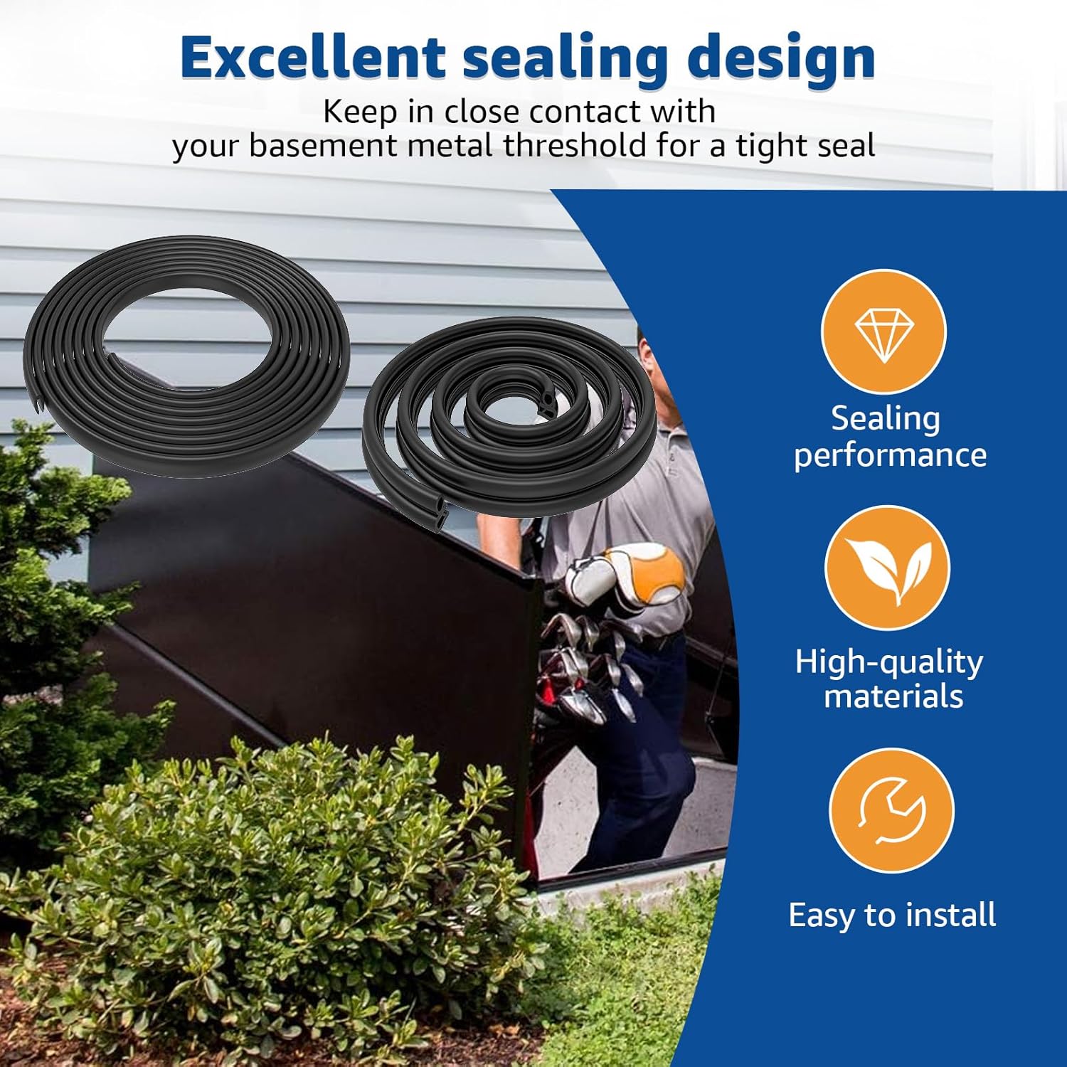 for Bilco Basement Door Weatherstrip Kit Fit for Door Seal Kit Replacement for Gordon Cellar Doors (1 Bulb Trim Gasket,1 U Shaped Gasket,4 Cap Seal Pad)