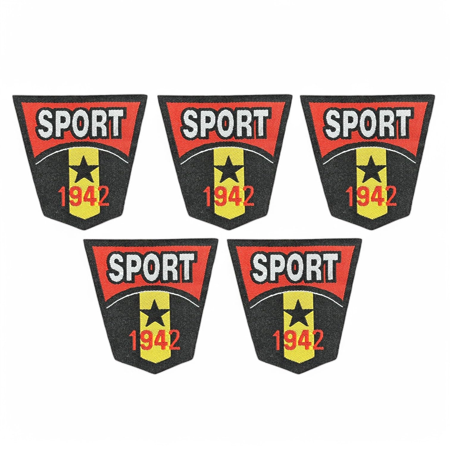 REENA Printed Sew on 5 Patches Combo Small for Clothes Jackets Pants Jeans Bags Boutique Multicolour Different Printed Stitching Patches (Combo of 5 Patches) (Sport 1942 RED Black)