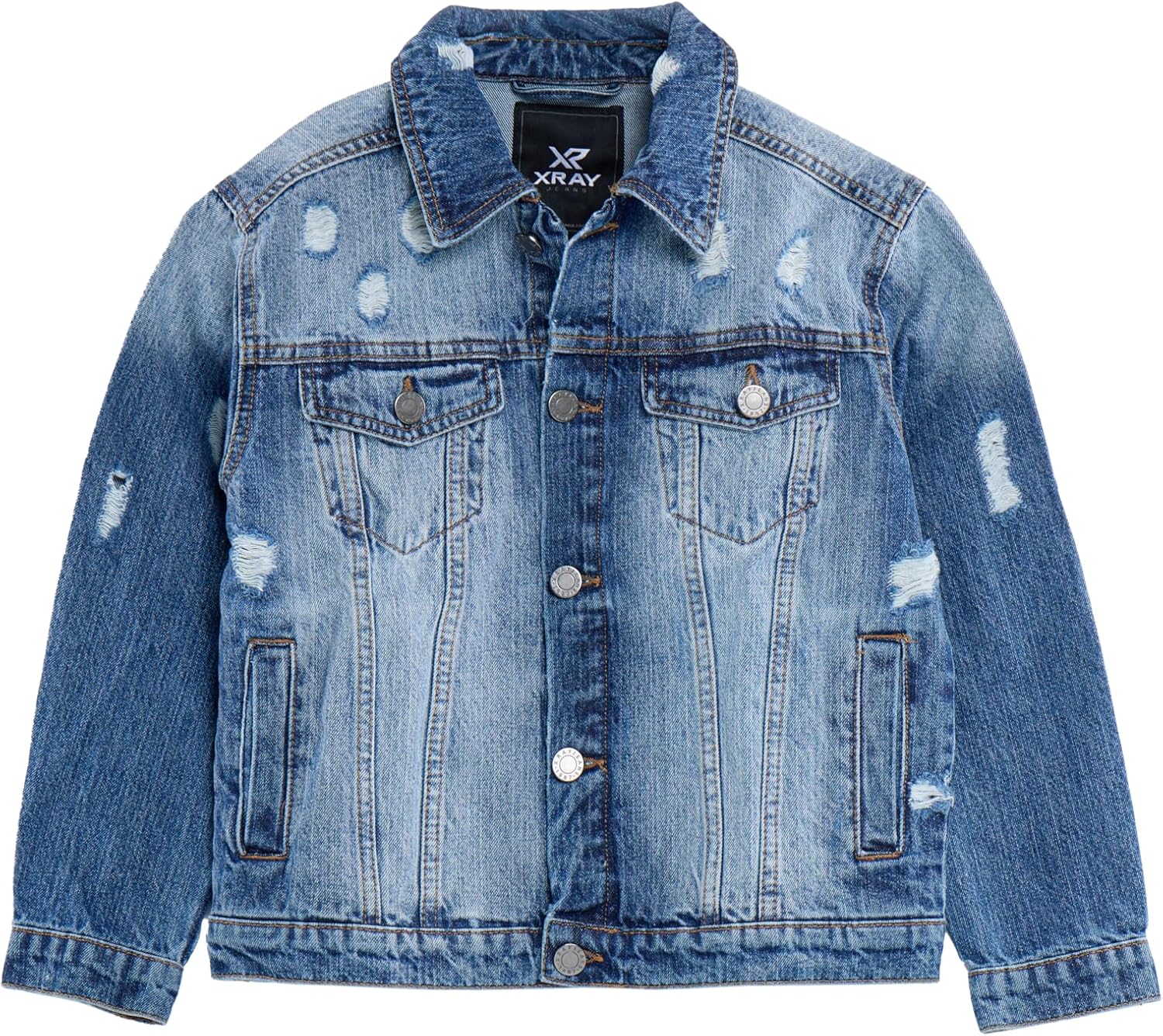 X RAY Boys Denim Jacket (Sizes 8-18), 100% Cotton & Cotton Flex Washed Fall Outerwear Trucker Casual Jean Jacket for Boys
